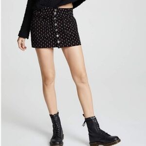 Free People Women's Joanie Printed Corduroy Button Front Mini Skirt Black Combo